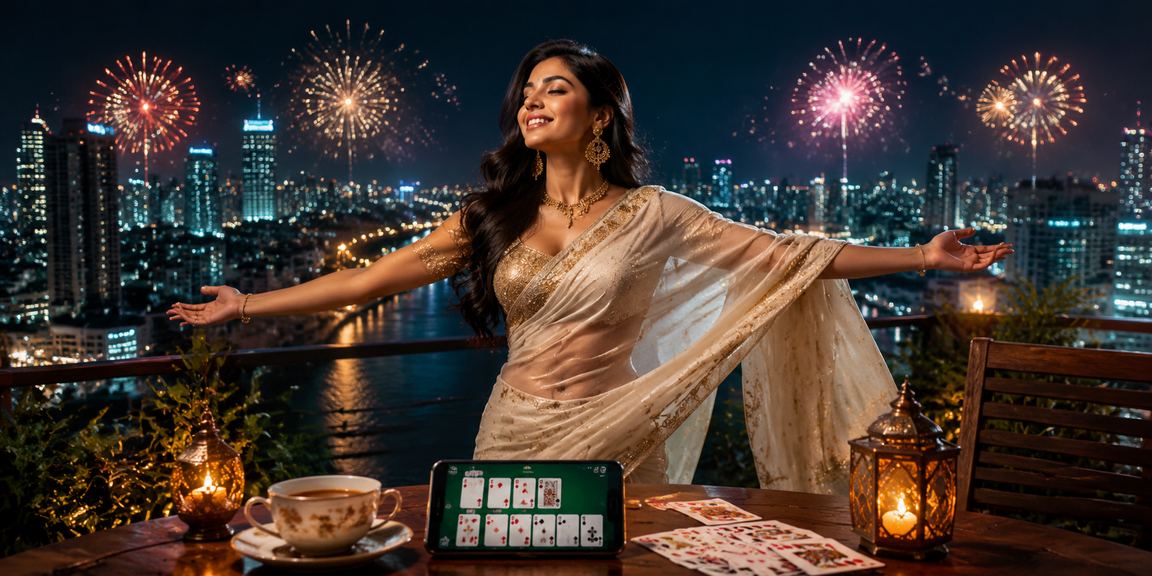 A woman in a saree playing rummy on her mobile phone in Dhaka